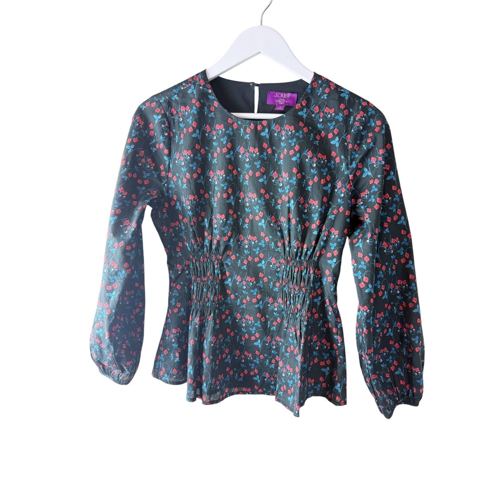 J.Crew Chiffon shirred waist Liberty Tana Lawn floral fabric Smocked Top 0